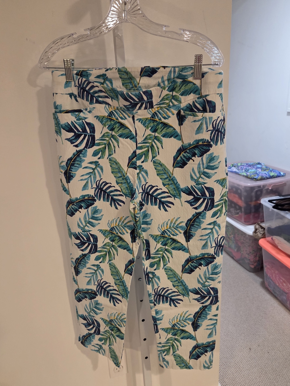Chico's Tropical Leaf Cropped Jeans - Blue & Green